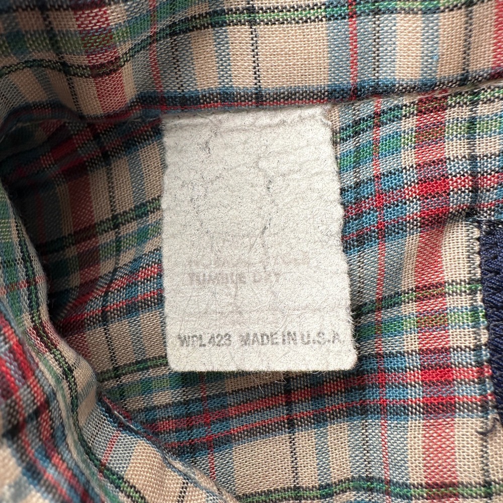 Vtg Levi Strauss‎ & Co Button Shirt Mens L Regular Tan Blue Red Plaid Cotton USA - Picture 6 of 14
